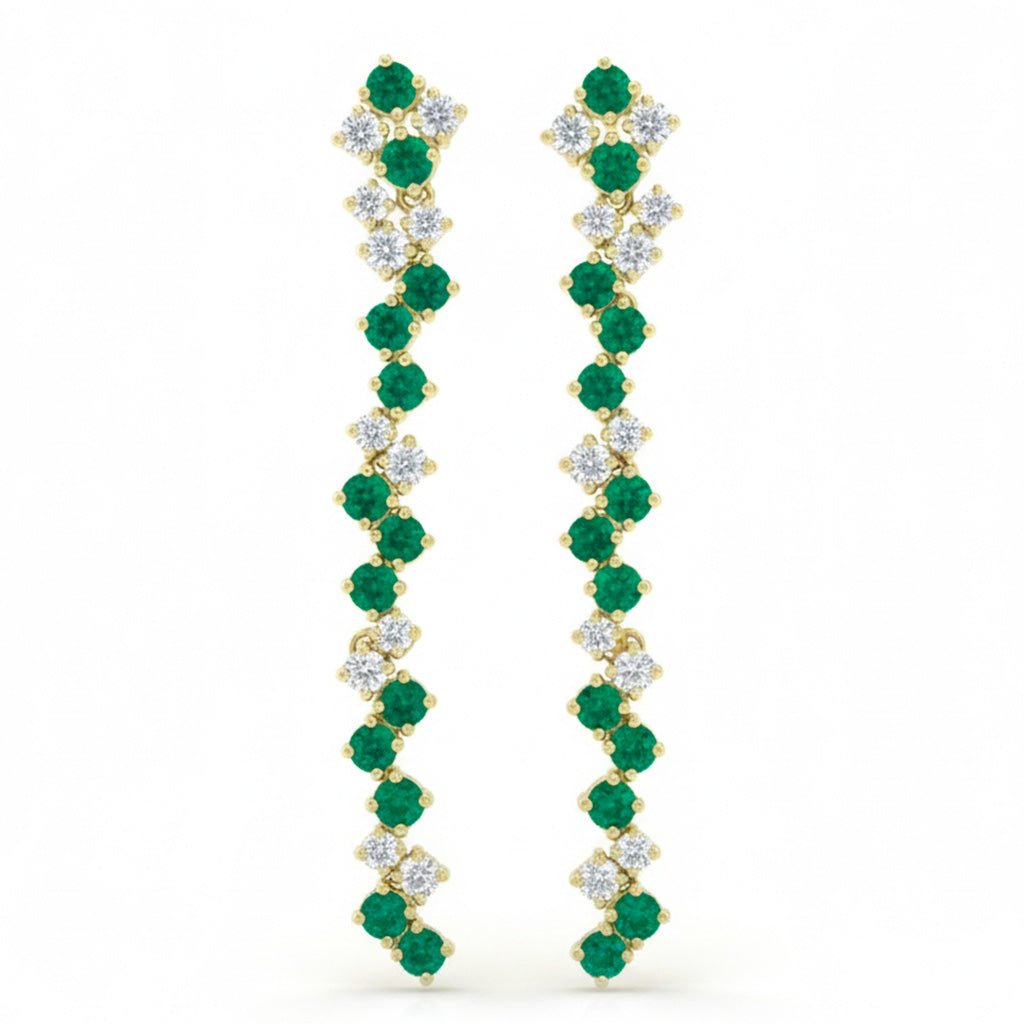 SPECIAL! 1.36ct G SI 14kt Yellow Gold Diamond & Emerald Gemstone Drop Earrings
