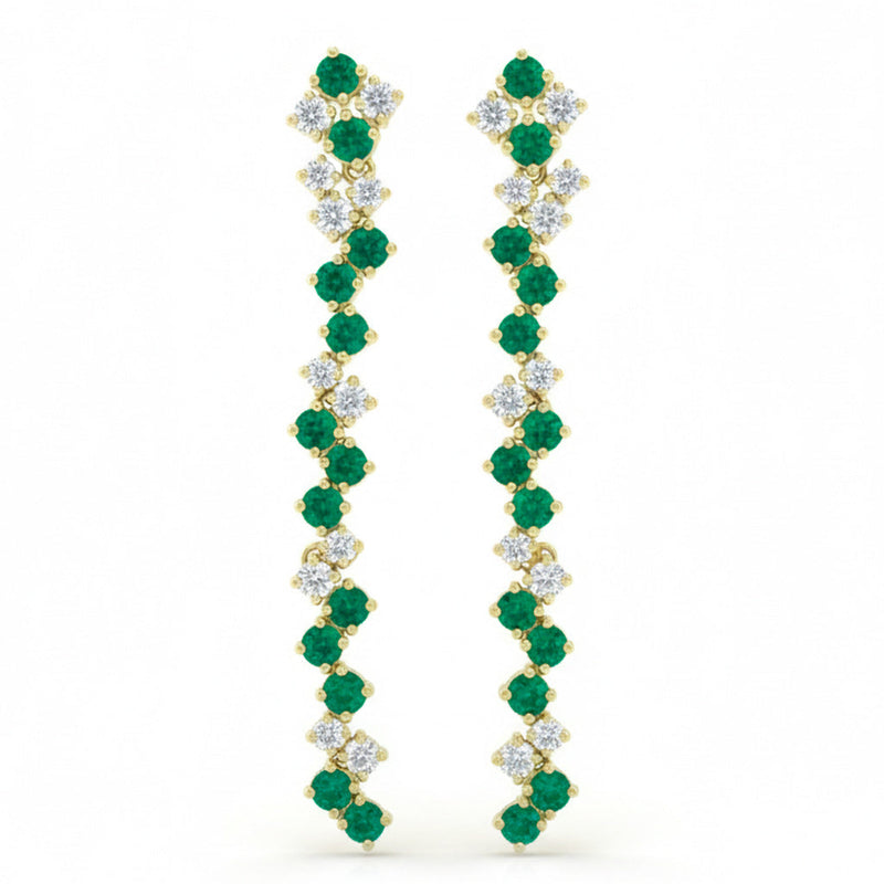 SPECIAL! 1.36ct G SI 14kt Yellow Gold Diamond & Emerald Gemstone Drop Earrings