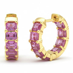SPECIAL! 5.4ct G SI 14kt Yellow Gold Pink Sapphire Gemstone Hoop Earrings