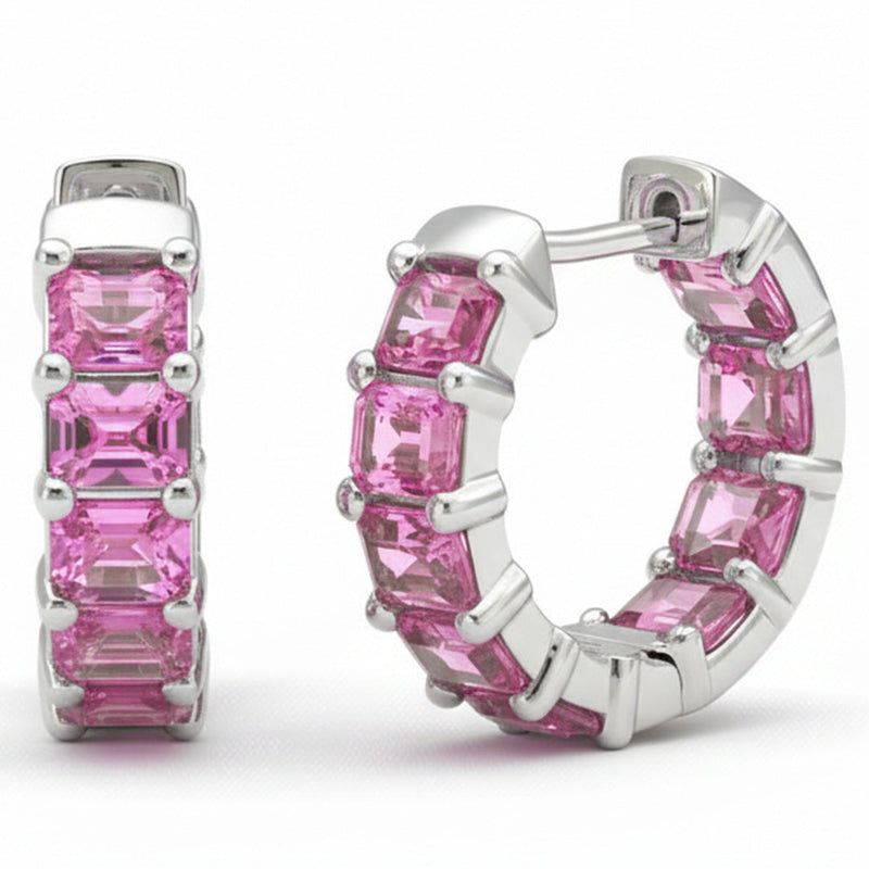 SPECIAL! 5.4ct G SI 14kt White Gold Pink Sapphire Gemstone Hoop Earrings