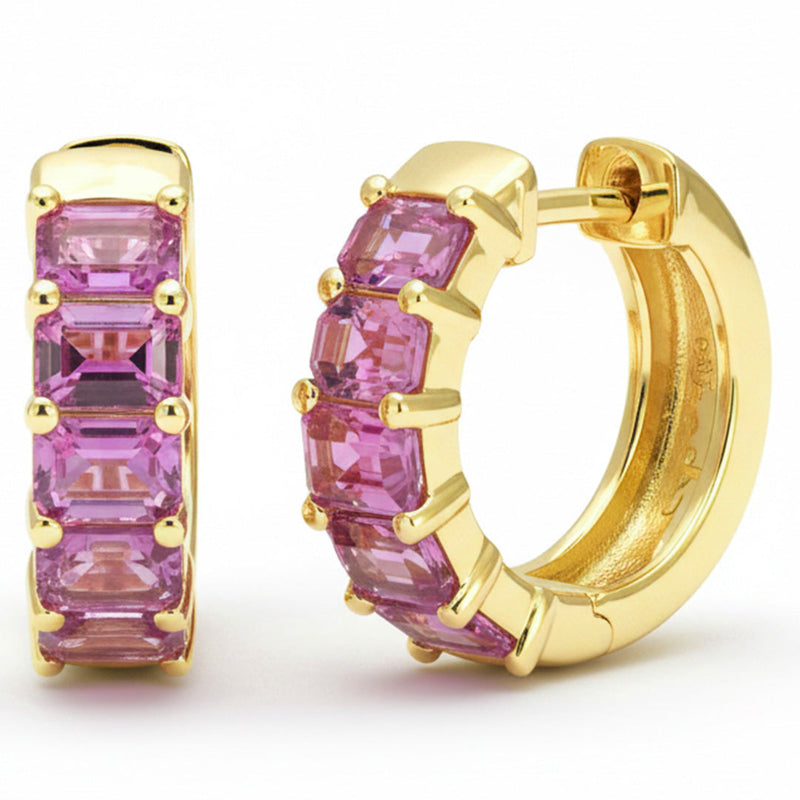SPECIAL! 3.00ct G SI 14kt Yellow Gold Pink Sapphire Gemstone Hoop Earrings