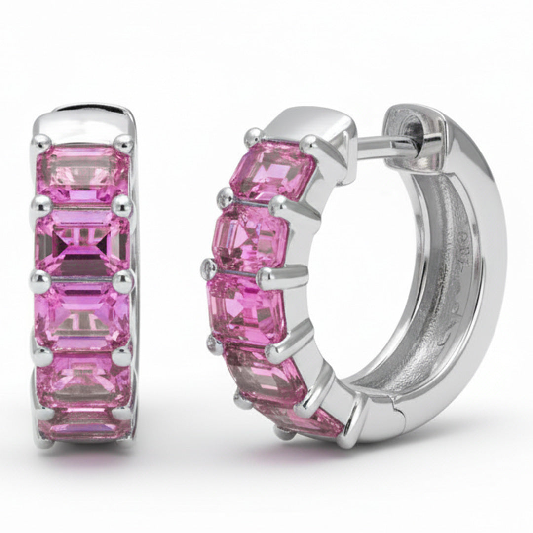 SPECIAL! 3.00ct G SI 14kt White Gold Pink Sapphire Gemstone Hoop Earrings