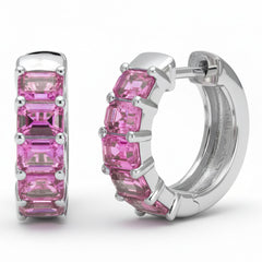 SPECIAL! 3.00ct G SI 14kt White Gold Pink Sapphire Gemstone Hoop Earrings
