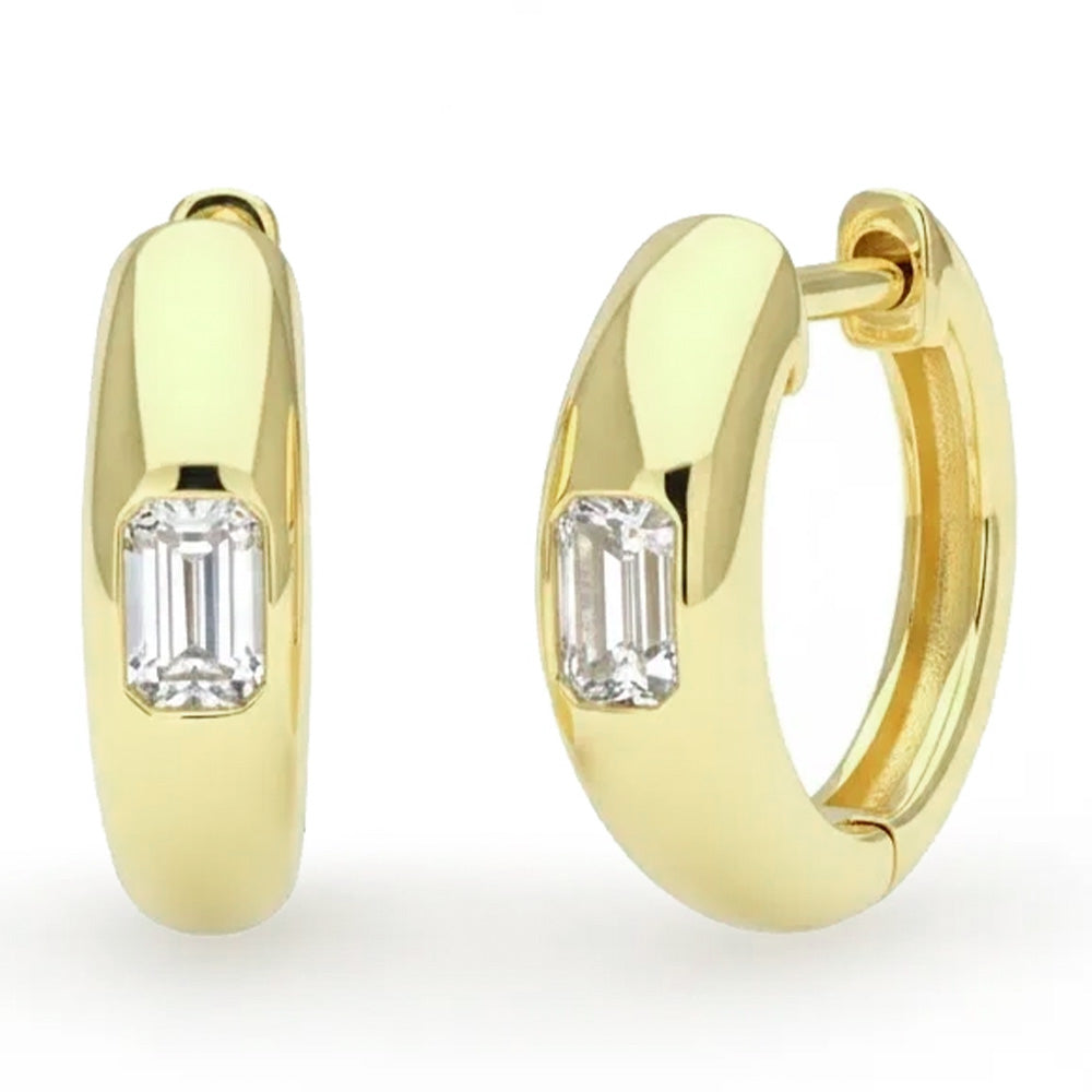 SPECIAL! .29ct G SI 14kt Yellow Gold Emerald Cut Diamond Bezel Set Hoop Earrings