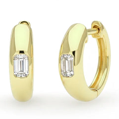 SPECIAL! .29ct G SI 14kt Yellow Gold Emerald Cut Diamond Bezel Set Hoop Earrings