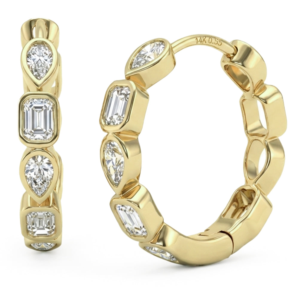 SPECIAL! .85ct G SI 14kt Yellow Gold Multi Shape Diamond Bezel Set Hoop Earrings