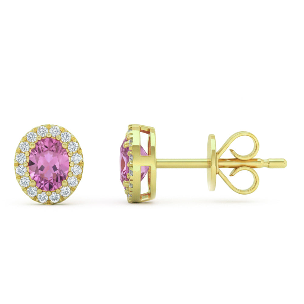 SPECIAL! .59ct G SI 14kt Yellow Gold Diamond & Oval Pink Sapphire Gemstone Stud Earrings