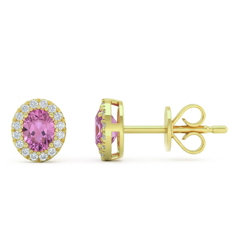 SPECIAL! .59ct G SI 14kt Yellow Gold Diamond & Oval Pink Sapphire Gemstone Stud Earrings