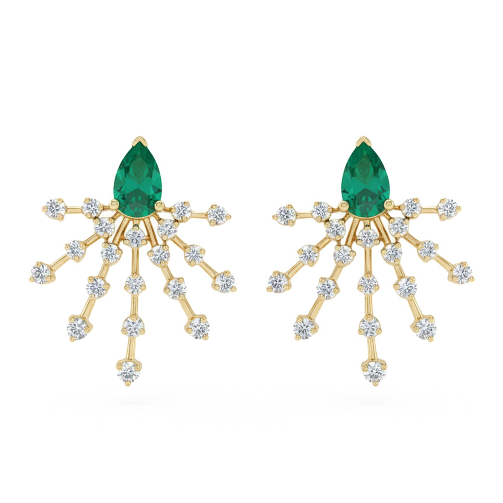 SPECIAL! 1.36ct G SI 14kt Yellow Gold Diamond & Emerald Gemstone Modern Stud Earrings