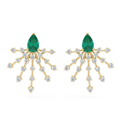 SPECIAL! 1.36ct G SI 14kt Yellow Gold Diamond & Emerald Gemstone Modern Stud Earrings