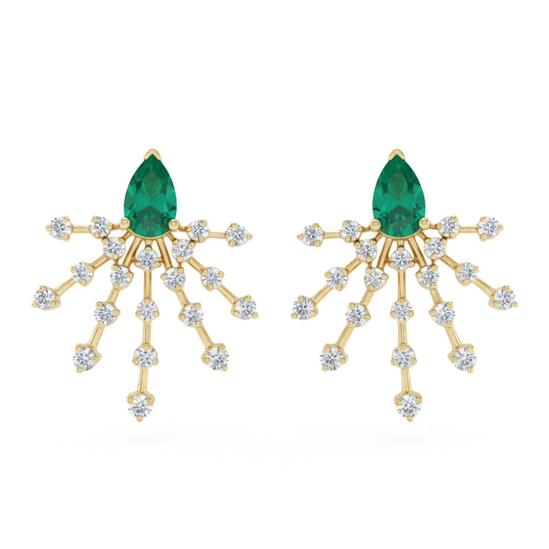 SPECIAL! 1.36ct G SI 14kt Yellow Gold Diamond & Emerald Gemstone Modern Stud Earrings