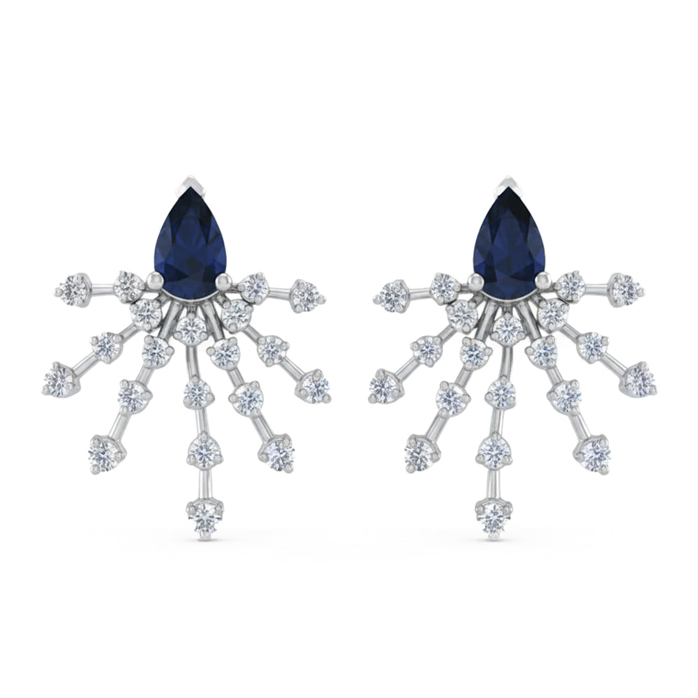 SPECIAL! 1.69ct G SI 14kt White Gold Diamond & Blue Sapphire Gemstone Modern Stud Earrings