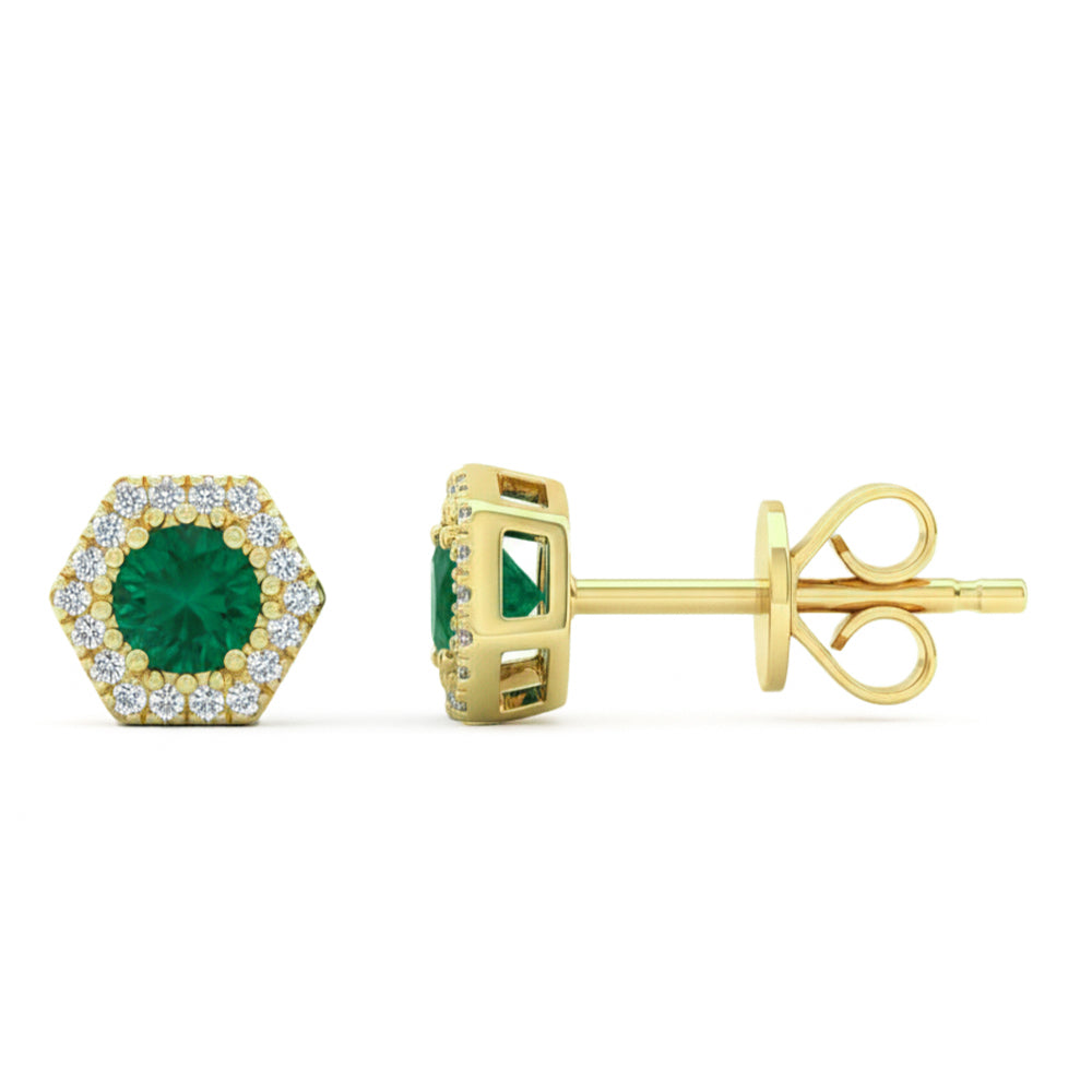 SPECIAL! .39ct G SI 14kt Yellow Gold Diamond & Emerald Gemstone Stud Earrings