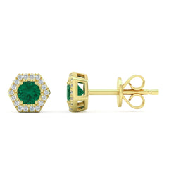 SPECIAL! .39ct G SI 14kt Yellow Gold Diamond & Emerald Gemstone Stud Earrings