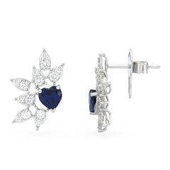 SPECIAL! 1.57ct G SI 14kt White Gold Diamond & Heart Shaped Blue Sapphire Gemstone Stud Earrings
