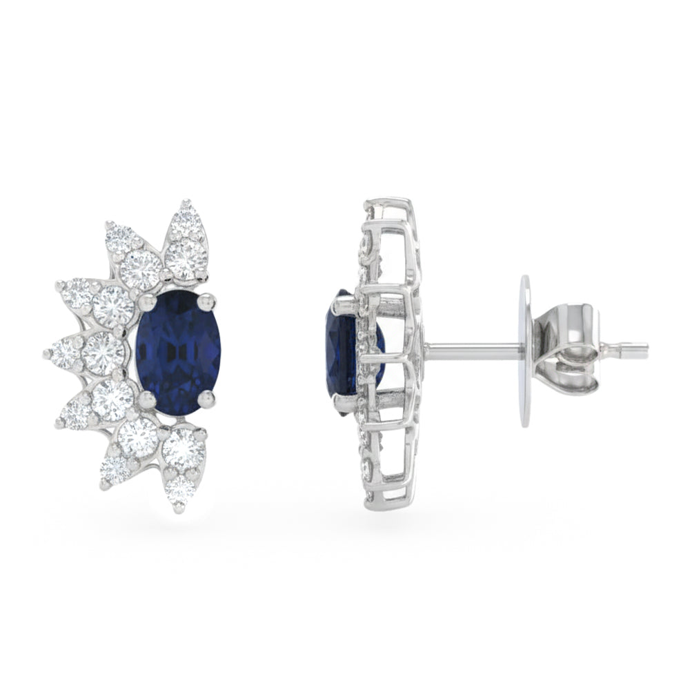 SPECIAL! 1.90ct G SI 14kt White Gold Diamond & Oval Blue Sapphire Gemstone Stud Earrings
