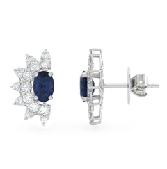 SPECIAL! 1.90ct G SI 14kt White Gold Diamond & Oval Blue Sapphire Gemstone Stud Earrings
