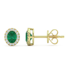 .42ct G SI 14kt Yellow Gold Diamond & Oval Emerald Gemstone Stud Earrings