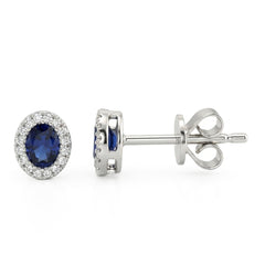 .51ct G SI 14kt White Gold Diamond & Oval Blue Sapphire Gemstone Stud Earrings
