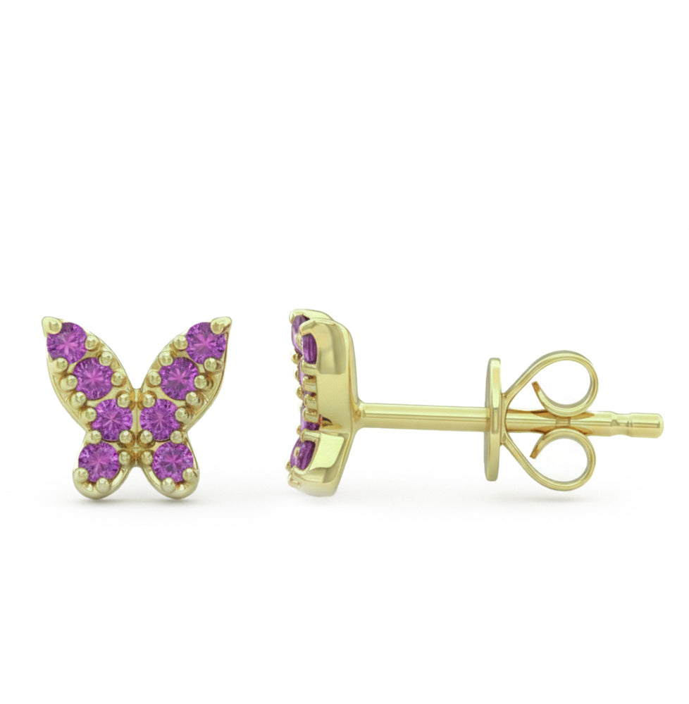 .26ct G SI 14kt Yellow Gold Pink Sapphire Gemstone Butterfly Stud Earrings
