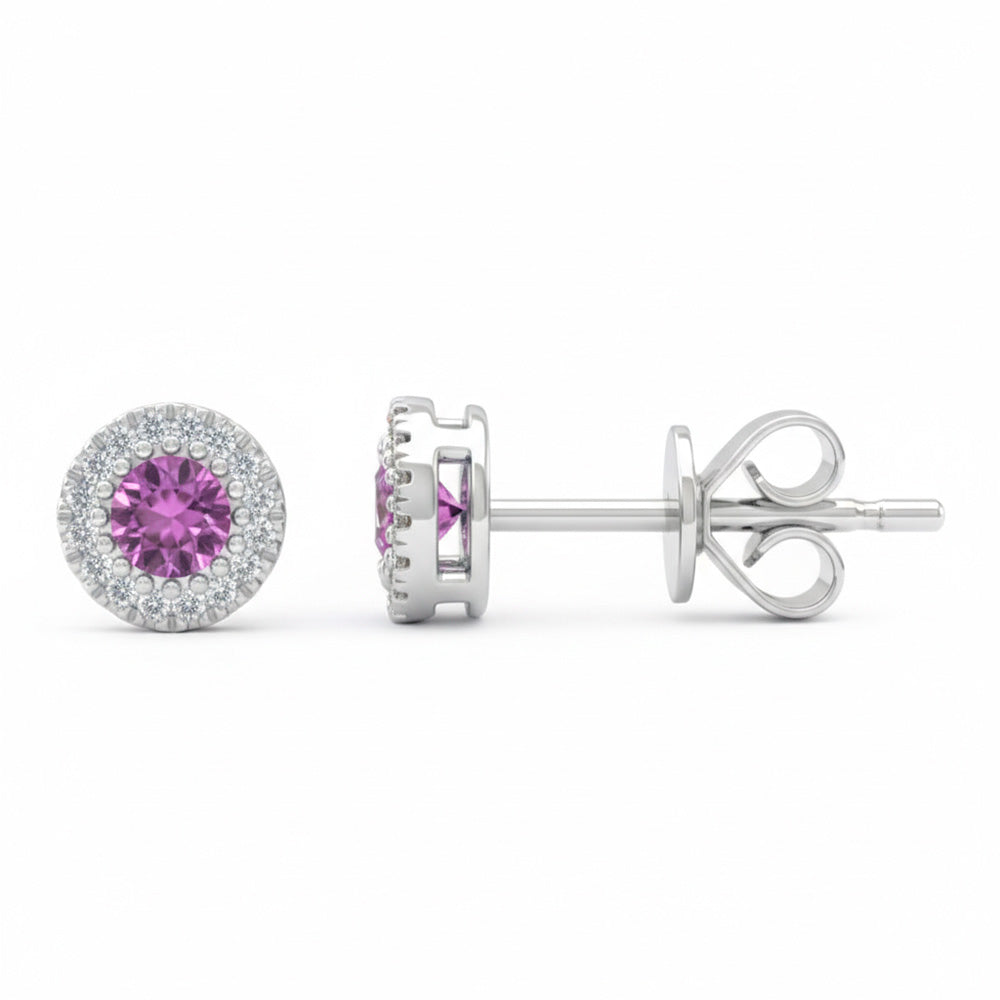 .36ct G SI 14kt White Gold Diamond & Pink Sapphire Gemstone Stud Earrings