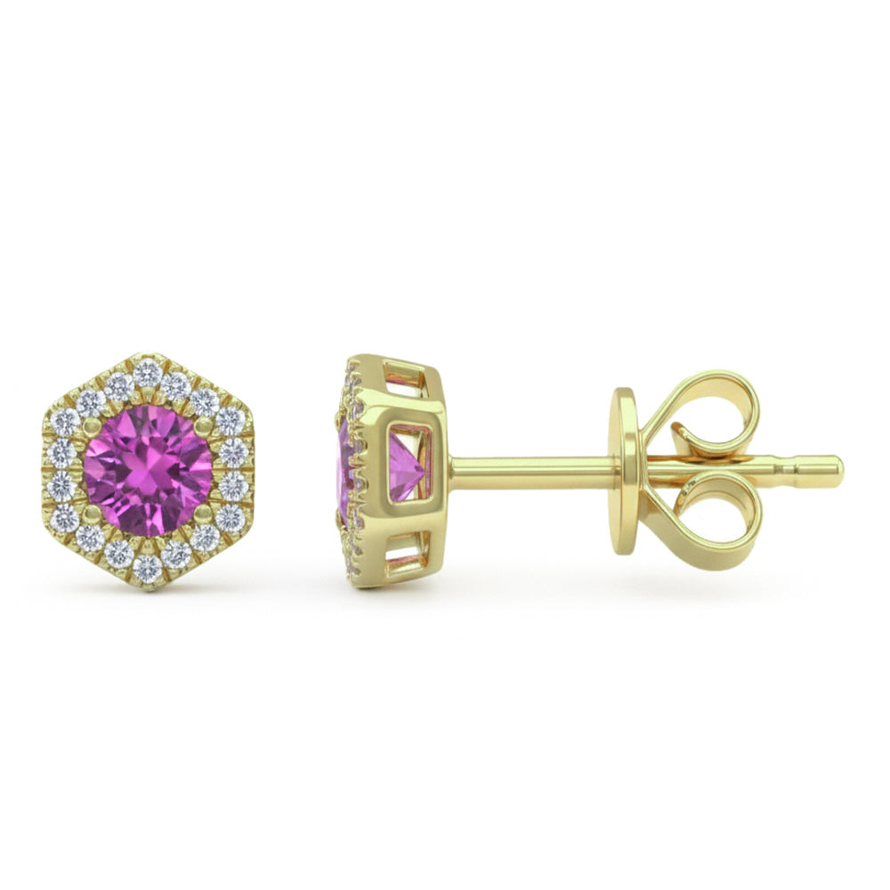 SPECIAL! .51ct G SI 14kt Yellow Gold Diamond & Pink Sapphire Gemstone Stud Earrings