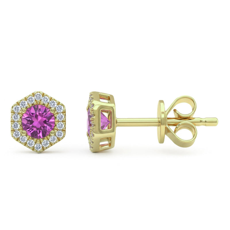 SPECIAL! .51ct G SI 14kt Yellow Gold Diamond & Pink Sapphire Gemstone Stud Earrings