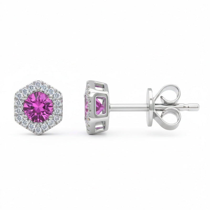 SPECIAL! .51ct G SI 14kt Yellow Gold Diamond & Pink Sapphire Gemstone Stud Earrings