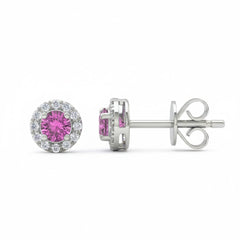 .34ct G SI 14kt White Gold Diamond & Pink Sapphire Gemstone Stud Earrings