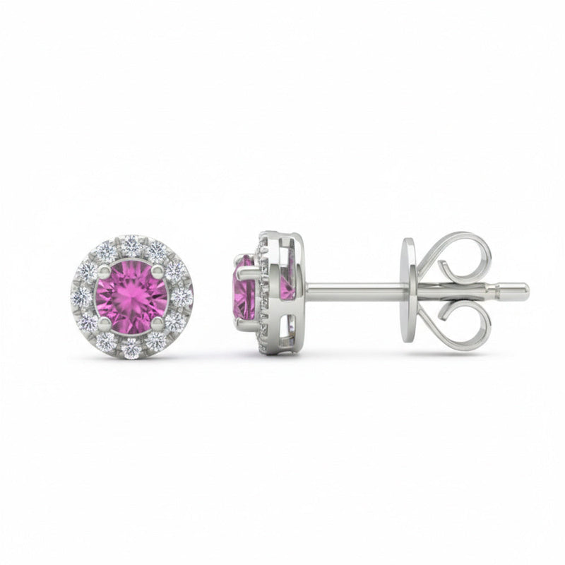 .34ct G SI 14kt White Gold Diamond & Pink Sapphire Gemstone Stud Earrings