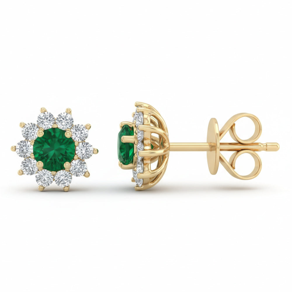 SPECIAL! .45ct G SI 14kt Yellow Gold Diamond & Emerald Gemstone Stud Earrings