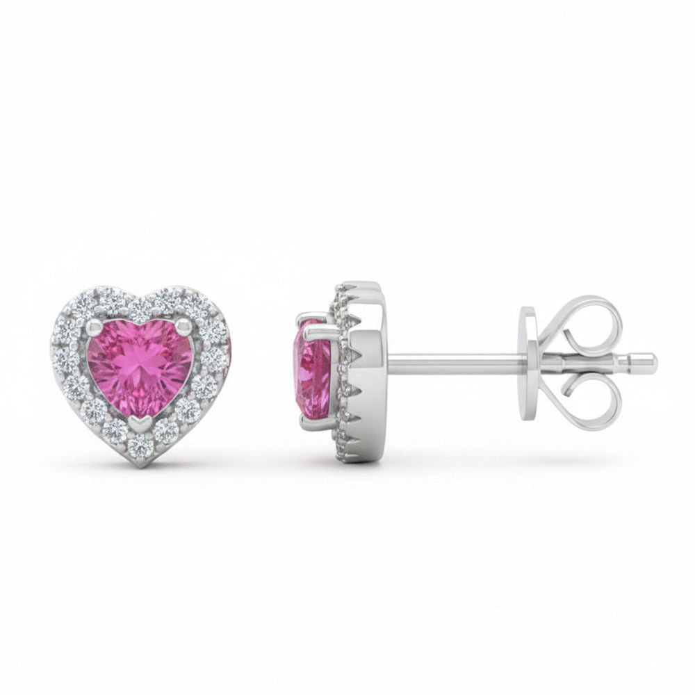 SPECIAL! .60ct G SI 14kt White Gold Diamond & Pink Sapphire Gemstone Heart Shape Stud Earrings