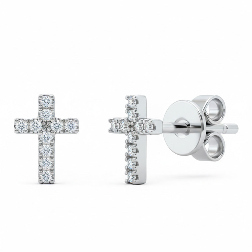 .04ct G SI 14kt White Gold Diamond Cross Studs Earrings