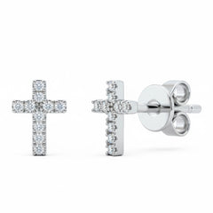 .04ct G SI 14kt White Gold Diamond Cross Studs Earrings