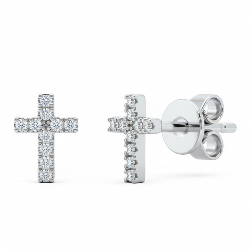 .04ct G SI 14kt White Gold Diamond Cross Studs Earrings