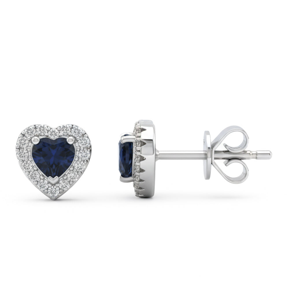 SPECIAL! .76ct G SI 14kt White Gold Diamond & Blue Sapphire Gemstone Heart Shape Stud Earrings