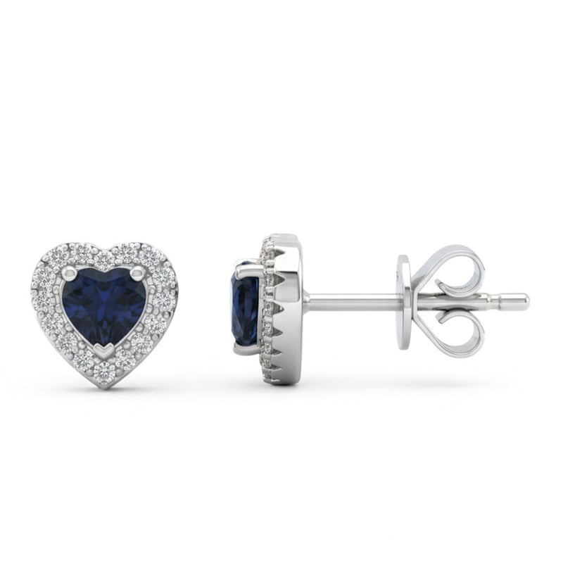 SPECIAL! .76ct G SI 14kt White Gold Diamond & Blue Sapphire Gemstone Heart Shape Stud Earrings