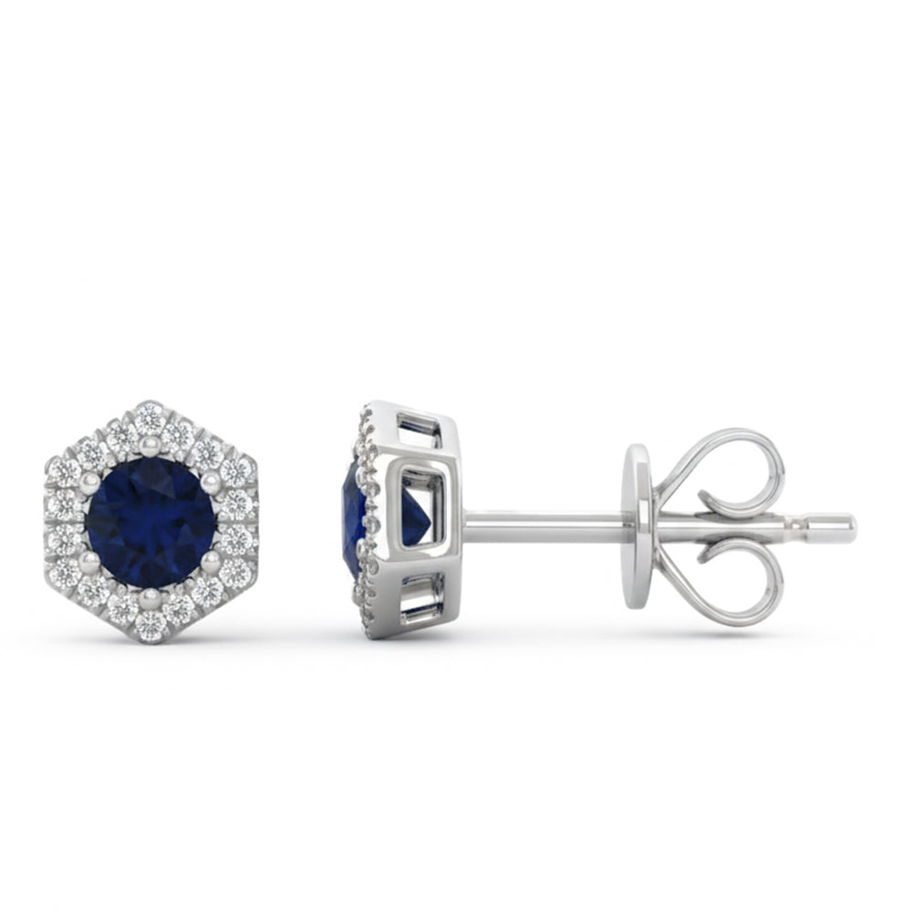 SPECIAL! .50ct G SI 14kt White Gold Diamond & Blue Sapphire Gemstone Stud Earrings
