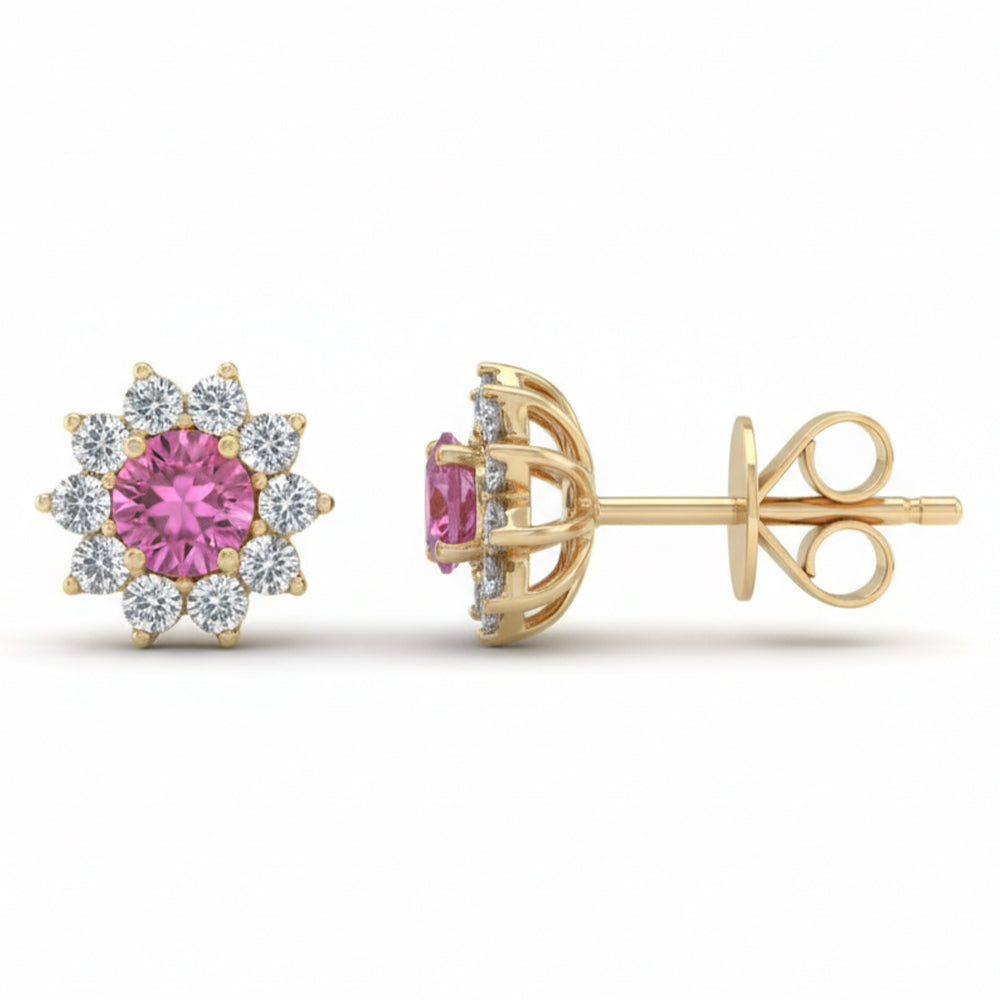 SPECIAL! .59ct G SI 14kt Yellow Gold Diamond & Pink Sapphire Gemstone Stud Earrings