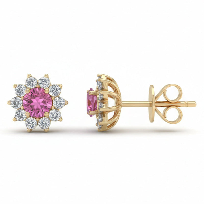 SPECIAL! .59ct G SI 14kt Yellow Gold Diamond & Pink Sapphire Gemstone Stud Earrings