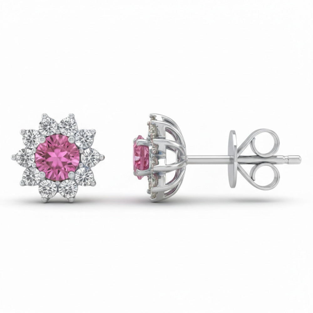 SPECIAL! .62ct G SI 14kt White Gold Diamond & Pink Sapphire Gemstone Stud Earrings