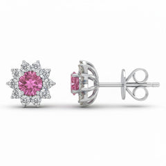SPECIAL! .62ct G SI 14kt White Gold Diamond & Pink Sapphire Gemstone Stud Earrings