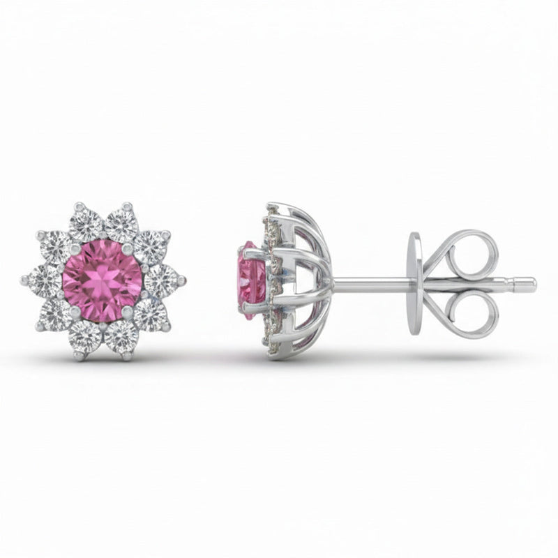 SPECIAL! .62ct G SI 14kt White Gold Diamond & Pink Sapphire Gemstone Stud Earrings
