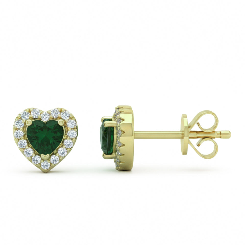 SPECIAL! .60ct G SI 14kt Yellow Gold Diamond & Emerald Gemstone Heart Shape Stud Earrings