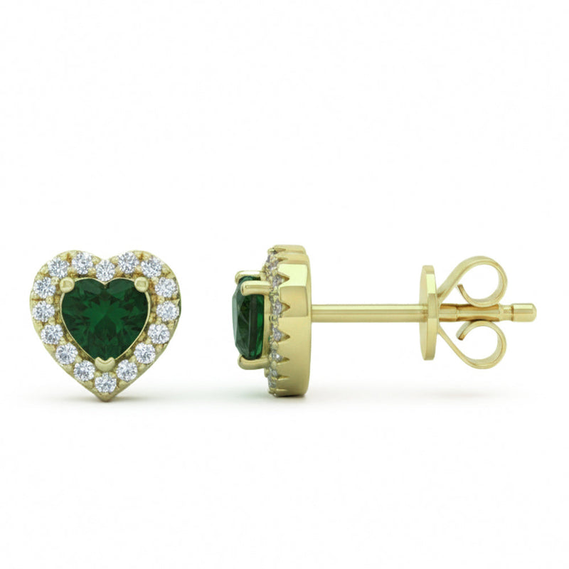 SPECIAL! .60ct G SI 14kt Yellow Gold Diamond & Emerald Gemstone Heart Shape Stud Earrings