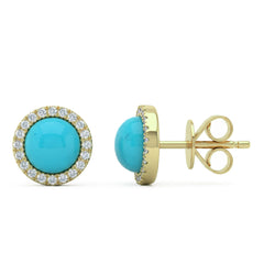 SPECIAL! 2.01ct G SI 14kt Yellow Gold Diamond & Turqoise Gemstone Stud Earrings