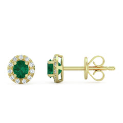 .29ct G SI 14kt Yellow Gold Diamond & Emerald Gemstone Stud Earrings