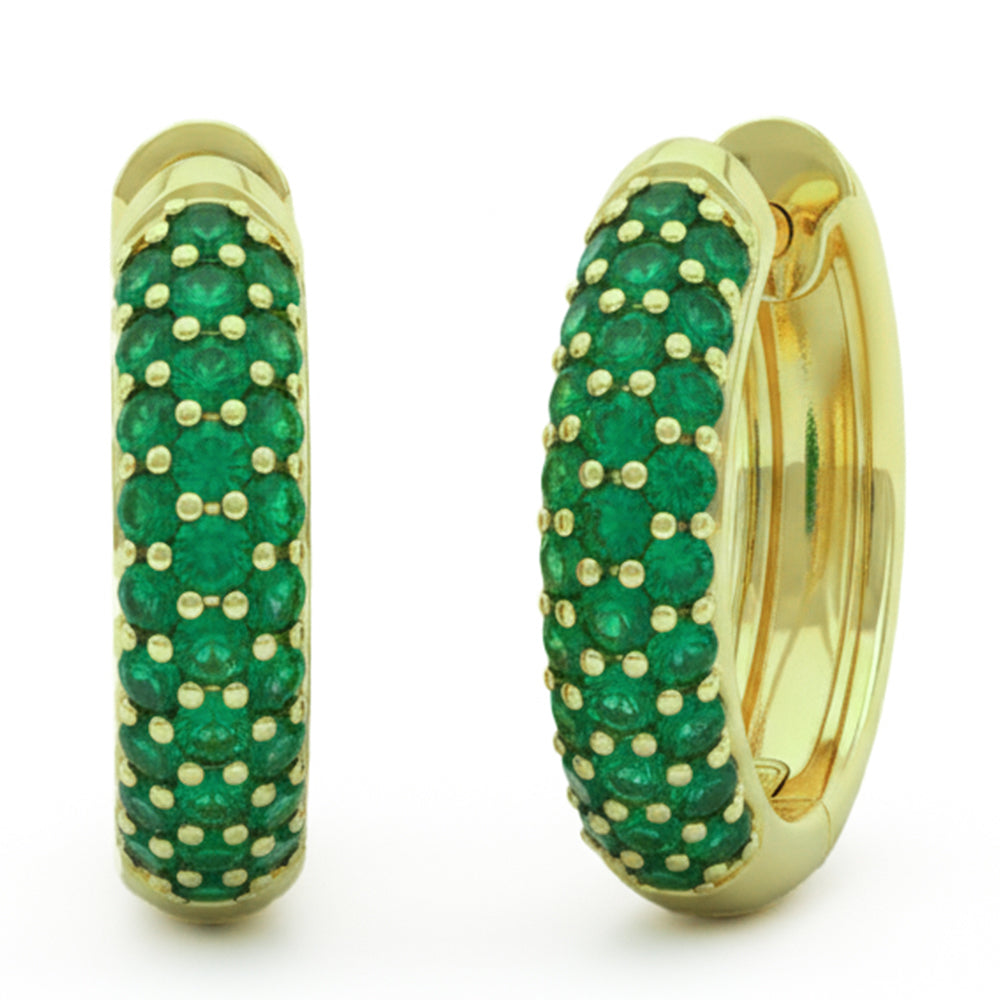 SPECIAL! .56ct G SI 14kt Yellow Gold Pave Set Emerald Gemstone Hoop Earrings