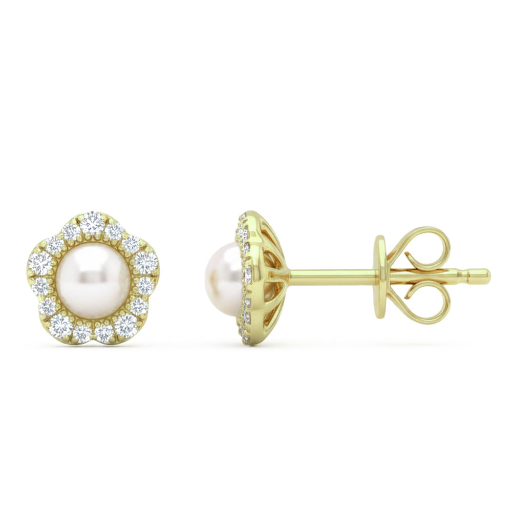 SPECIAL! .14ct G SI 14kt Yellow Gold Diamond & Pearl Stud Earrings