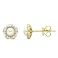SPECIAL! .14ct G SI 14kt Yellow Gold Diamond & Pearl Stud Earrings